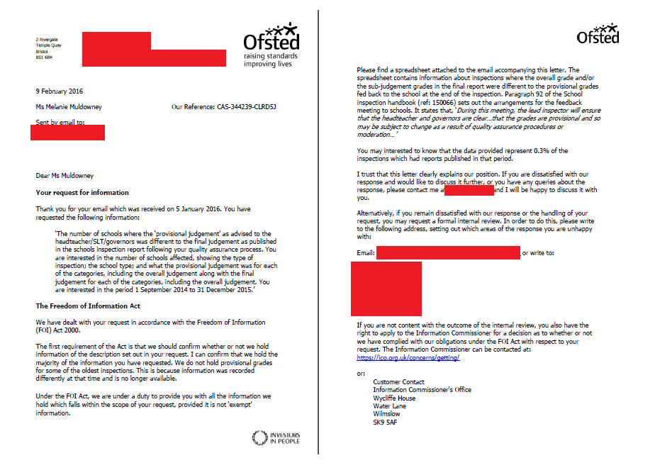 Ofsted Letter